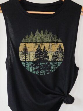 Women’s Muscle Tank | Vintage Forest Trees Graphic Shirt | Nature Lover Apparel